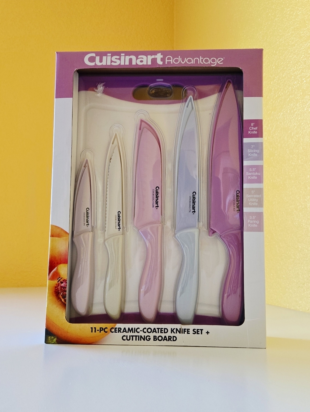 Cuisinart Advantage 11-Piece Ceramic-Coated Pastel Knife Set with Cutting Board